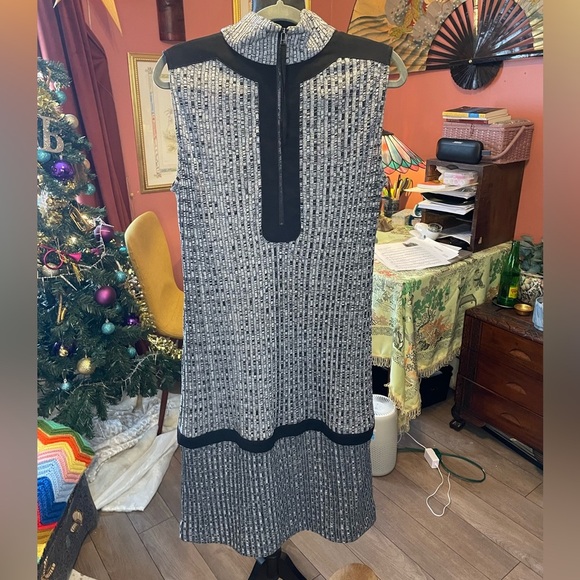 Hilton Hollis Black white grey knit mock neck dress with black trim Size medium - Picture 3 of 5